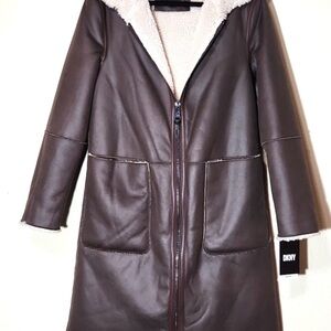 DKNY Brown Faux Leather Teddy Jacket